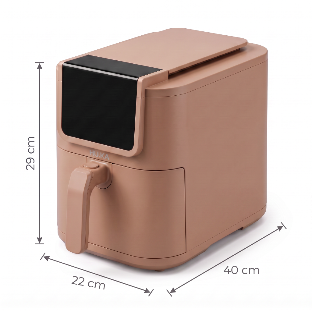 Wymiary HU.KA CrunchUp: 40 × 22 × 29 cm — infografika, edycja Warm Clay